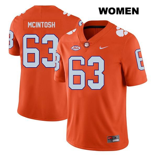 Women's Clemson Tigers #63 Zac McIntosh Stitched Orange Legend Authentic Nike NCAA College Football Jersey FHX2846IN
